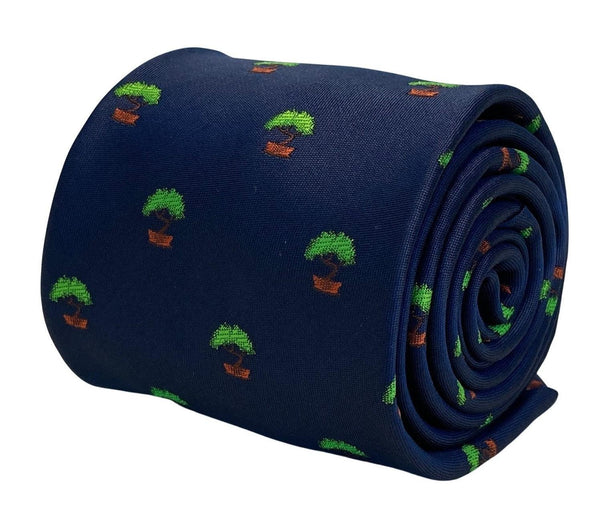 navy mens tie with bonsai tree design